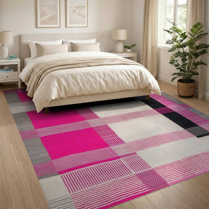 Pink Geometric Patchwork Area Rug