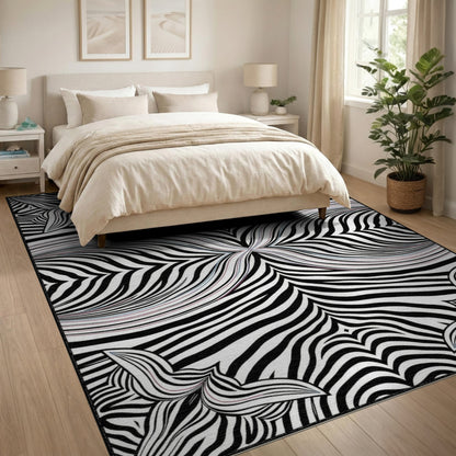Black White Geometric Optical Area Rug
