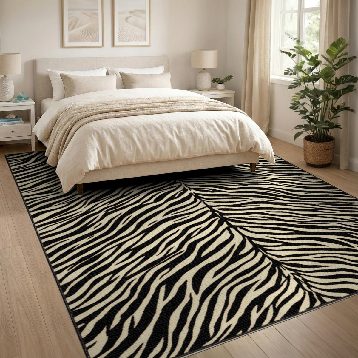 Geometric Modern Black and White Zebra Stripe Black White Area Rug