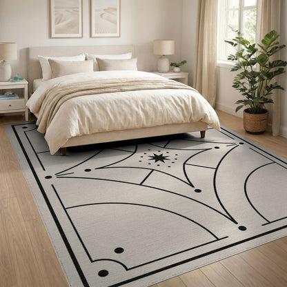 Black and White Geometric Modern Black White Geometric Star Area Rug