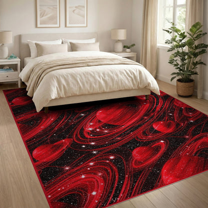 Red Cosmic Planets Washable Area Rug