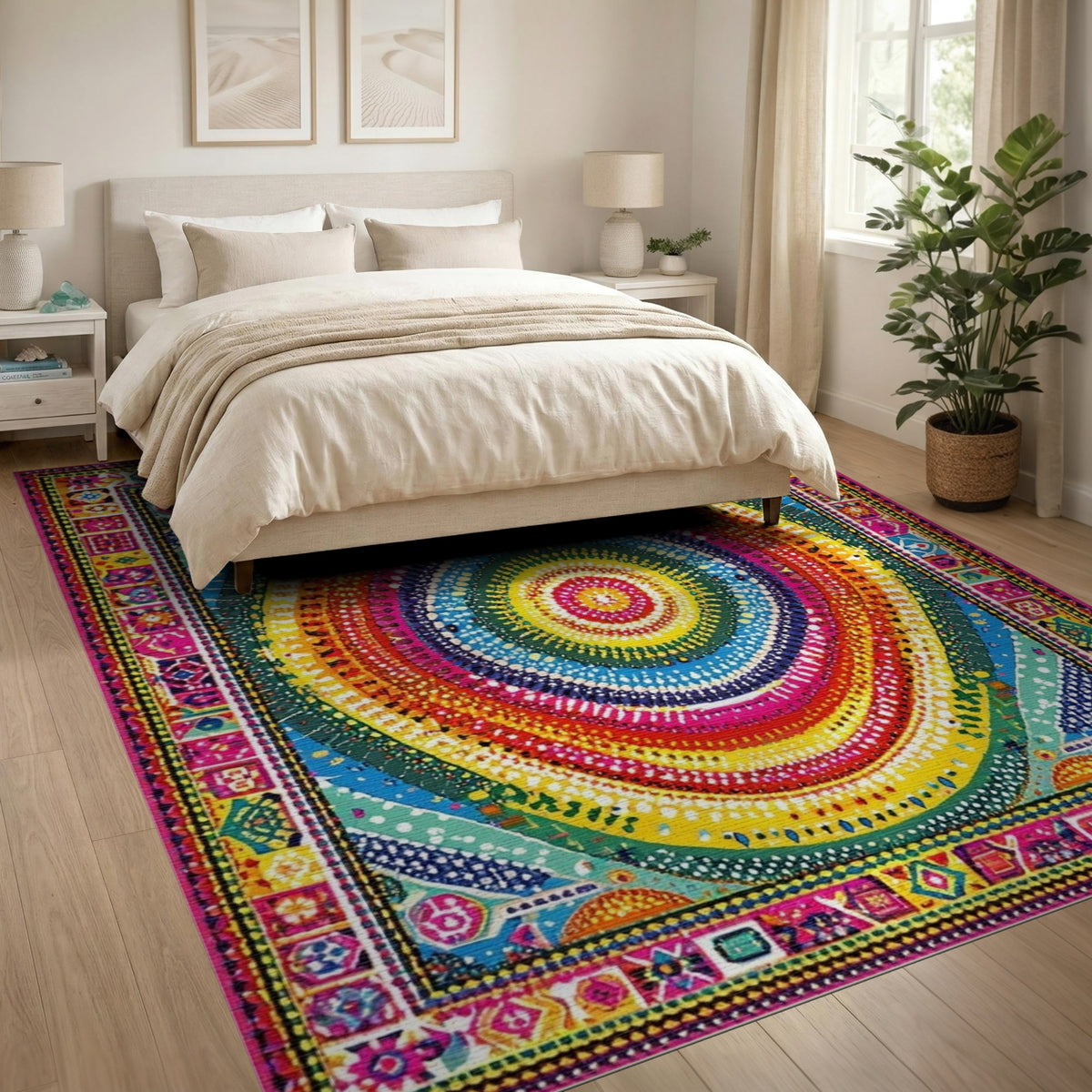 Multi-color and Patterns Vibrant Multi-Color Tribal Circle Area Rug