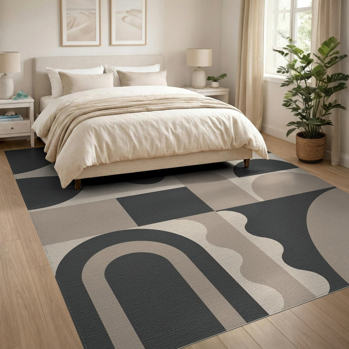Beige and Neutral Geometric Modern Geometric Beige Area Rug