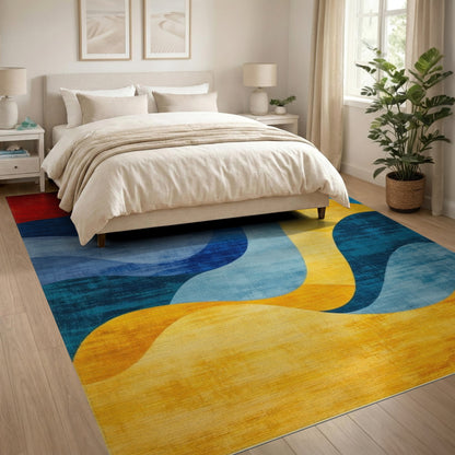 Blue Teal Abstract Wave Area Rug