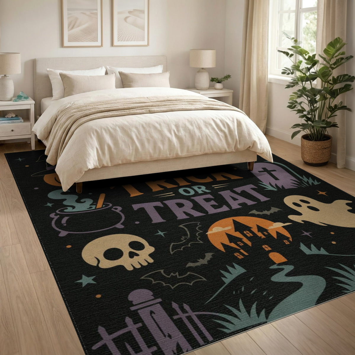Multi-color and Patterns Trick or Treat Halloween Area Rug