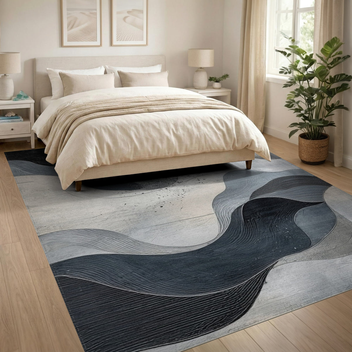 Abstract Area Black and White Abstract Wave Black White Area Rug
