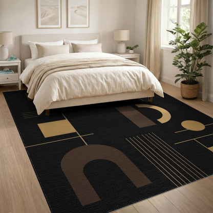 Geometric Modern Black and Gold Geometric Area Rug