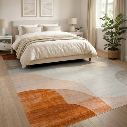 Warm Orange Abstract Wave Area Rug