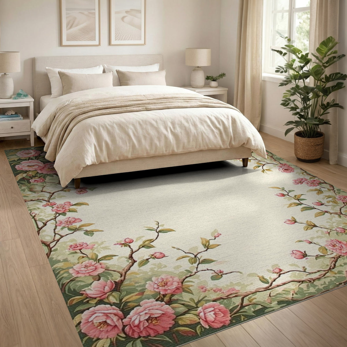 Pink Floral Vintage Washable Area Rug