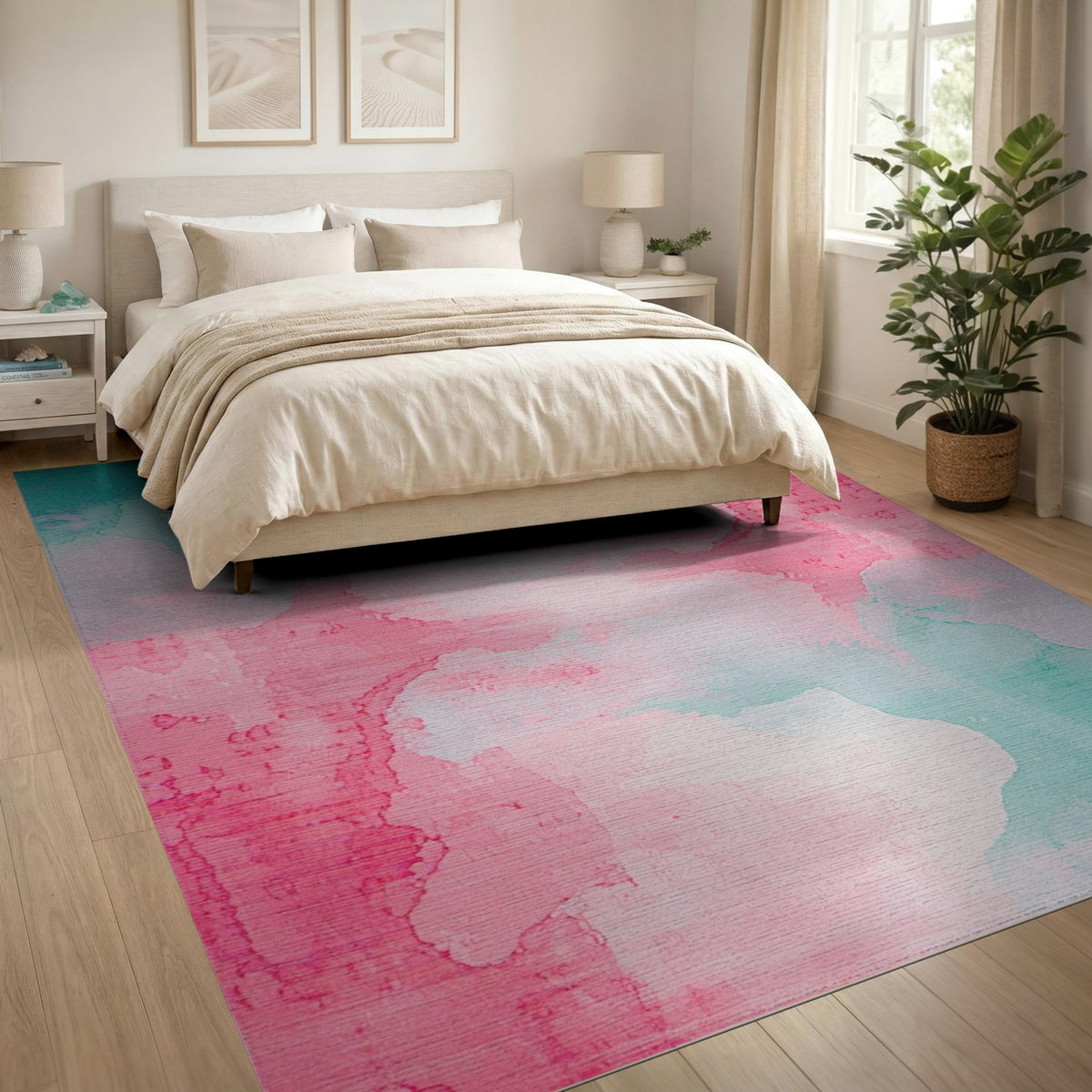 Pink Teal Abstract Area Rug