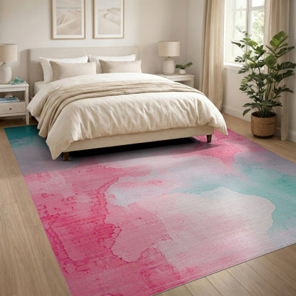 Pink Teal Abstract Area Rug