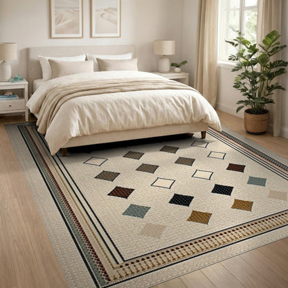 Beige Geometric Diamond Area Rug