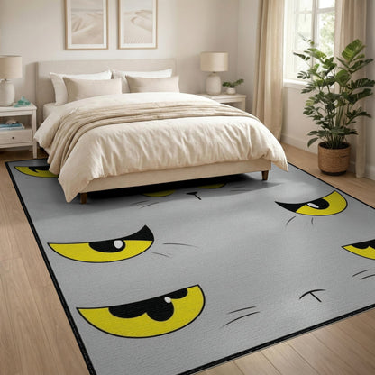 Grey Cat Eyes Kids Cartoon Area Rug