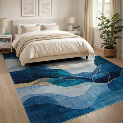 Blue Teal Wave Abstract Area Rug