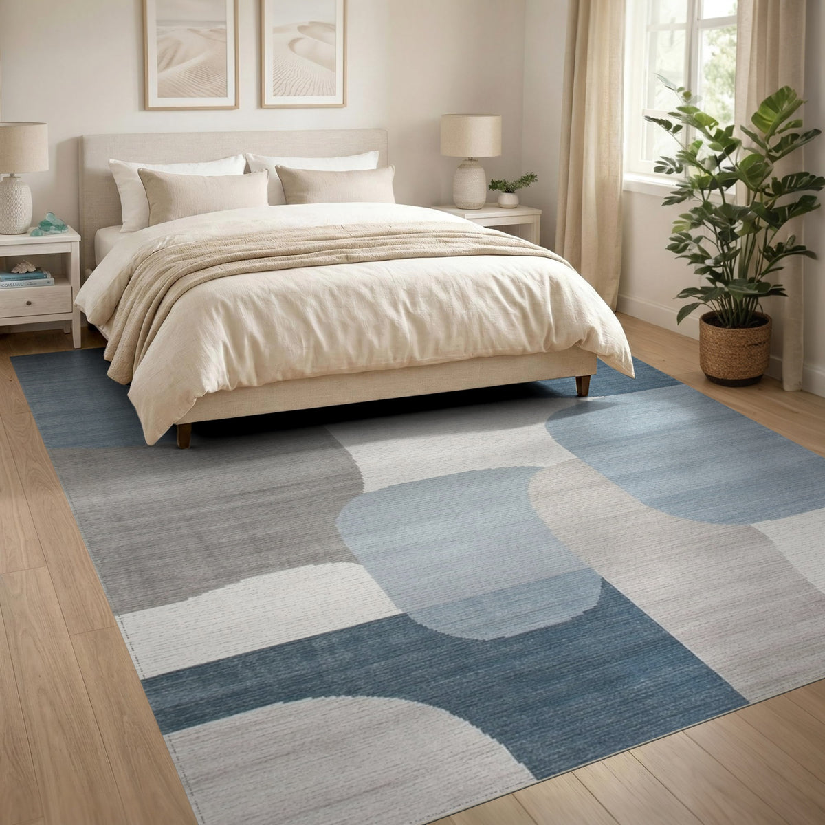 Blue Teal Abstract Circle Area Rug