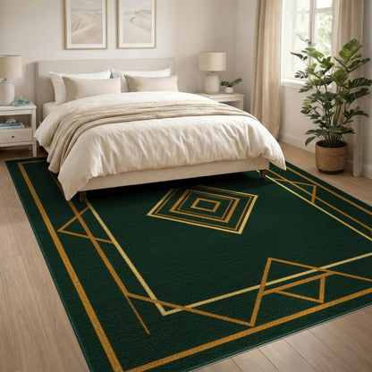 Geometric Modern Green Gold Geometric Area Rug