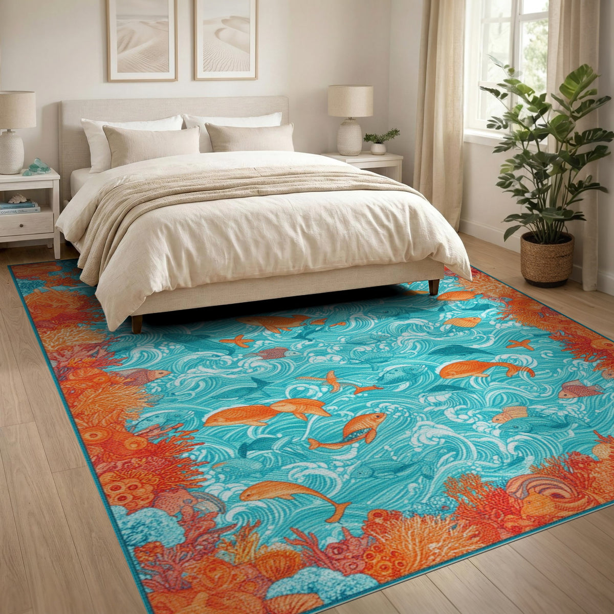 Ocean Fish Coral Washable Area Rug