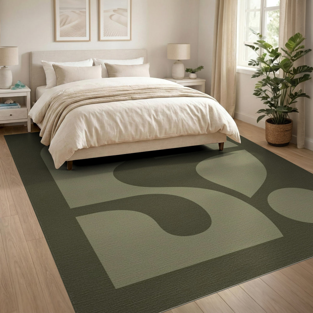 Olive Green Abstract Area Rug