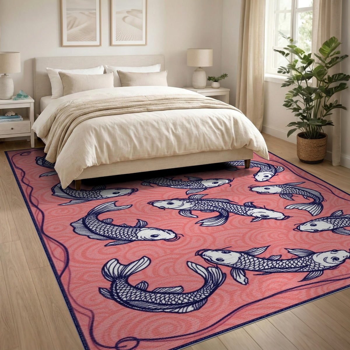 Koi Fish Pink Area Rug