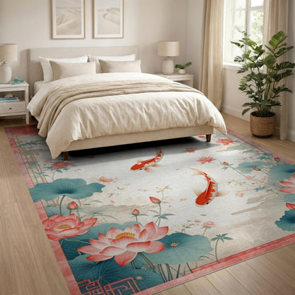 Red Koi Lotus Area Rug
