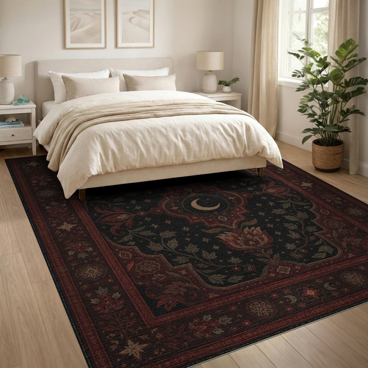 Red Celestial Floral Persian Area Rug