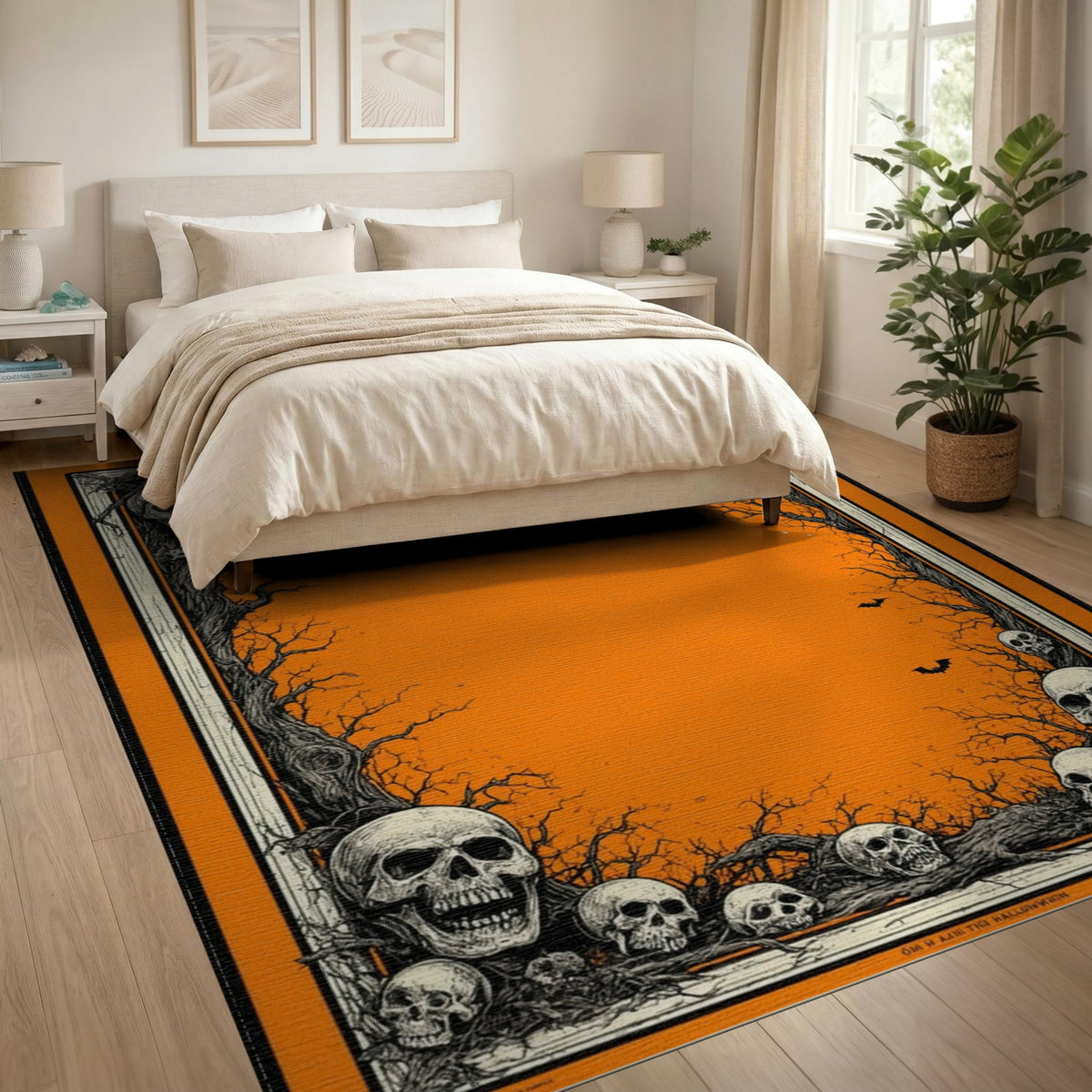 Halloween Skulls Orange Area Rug