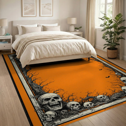 Halloween Skulls Orange Area Rug
