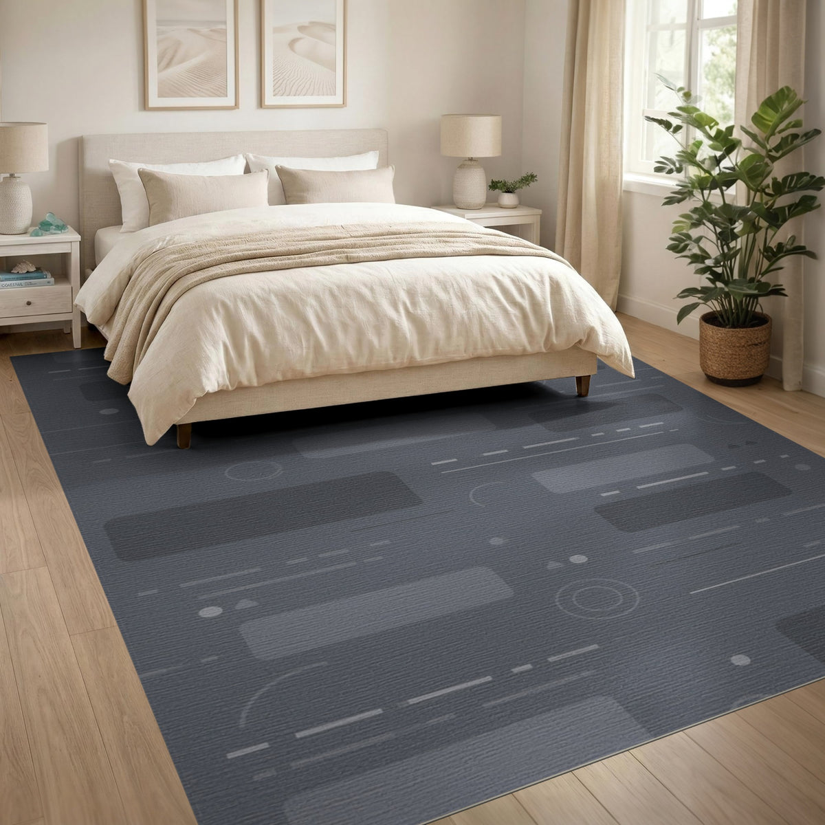 Grey Geometric Grey Area Rug
