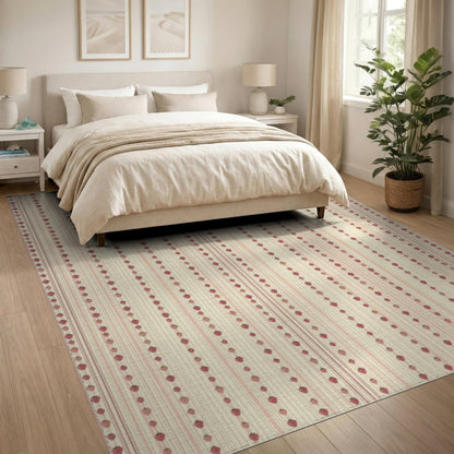 Pink Strawberry Stripe Washable Area Rug
