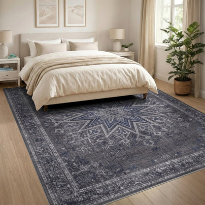 Grey Distressed Starburst Medallion Area Rug