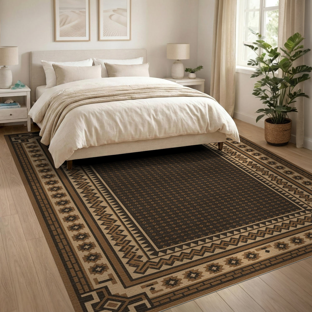 Southwestern Geometric Brown Tan Area Rug