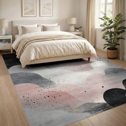 Abstract Wave Pink Black Area Rug