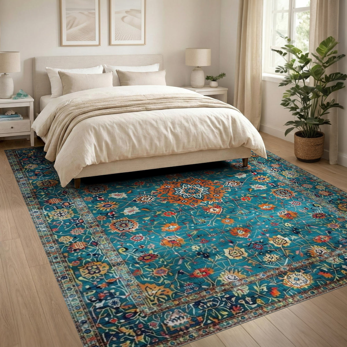 Traditional Persian Blue and Teal Floral Persian Area Rug