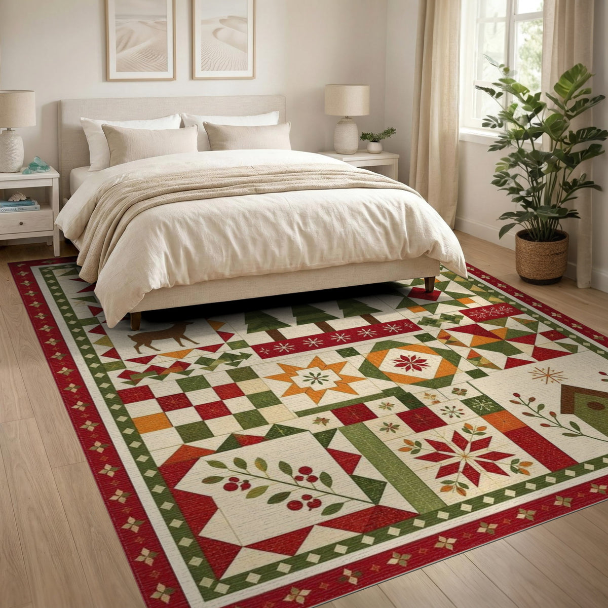 Christmas Patchwork Deer Area Rug