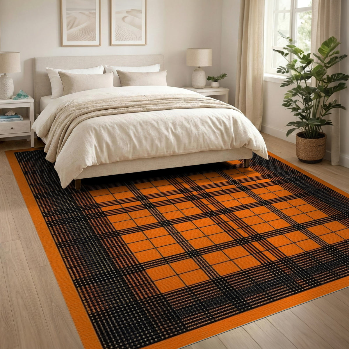 Geometric Modern Orange Plaid Geometric Area Rug