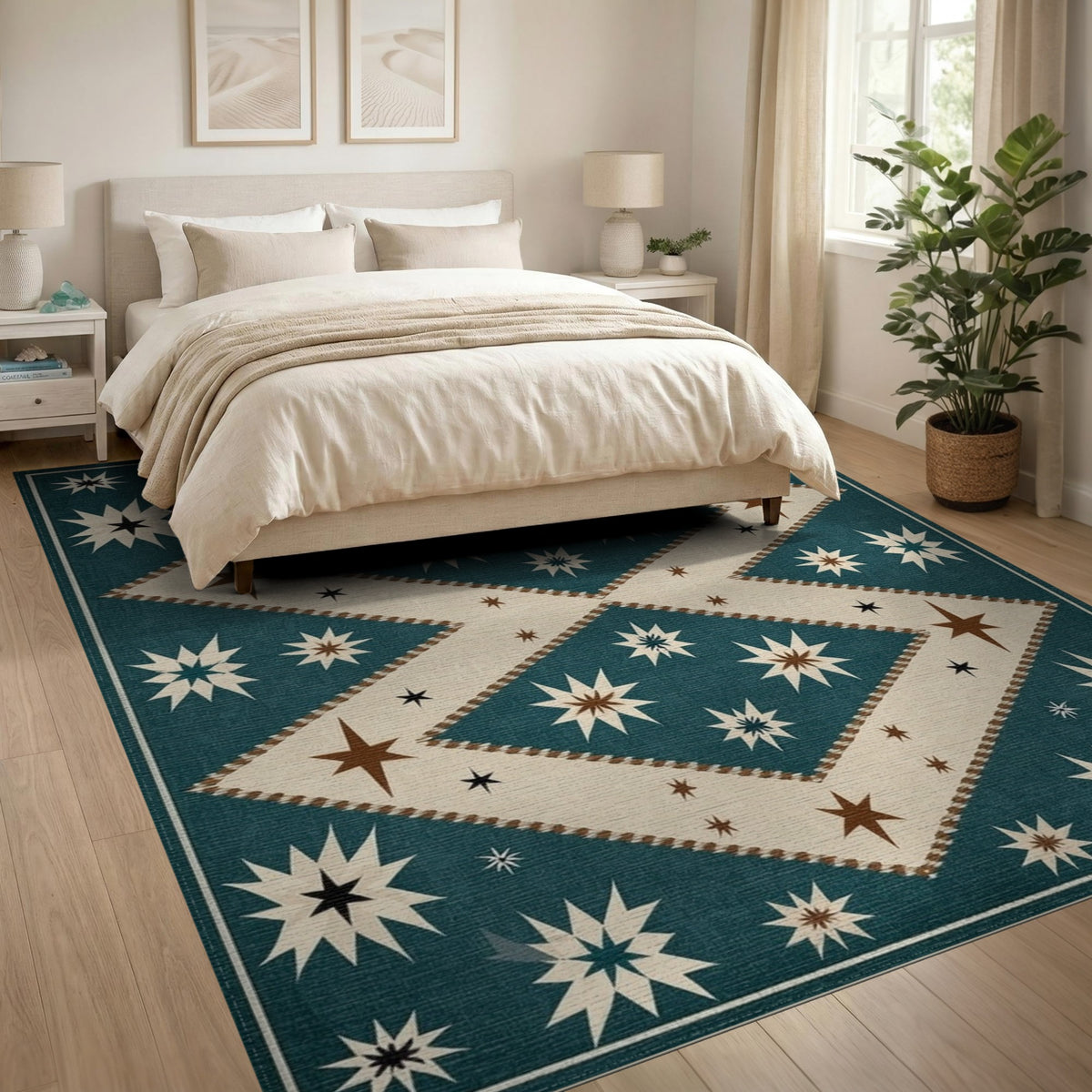Teal Southwestern Star Diamond Area Rug
