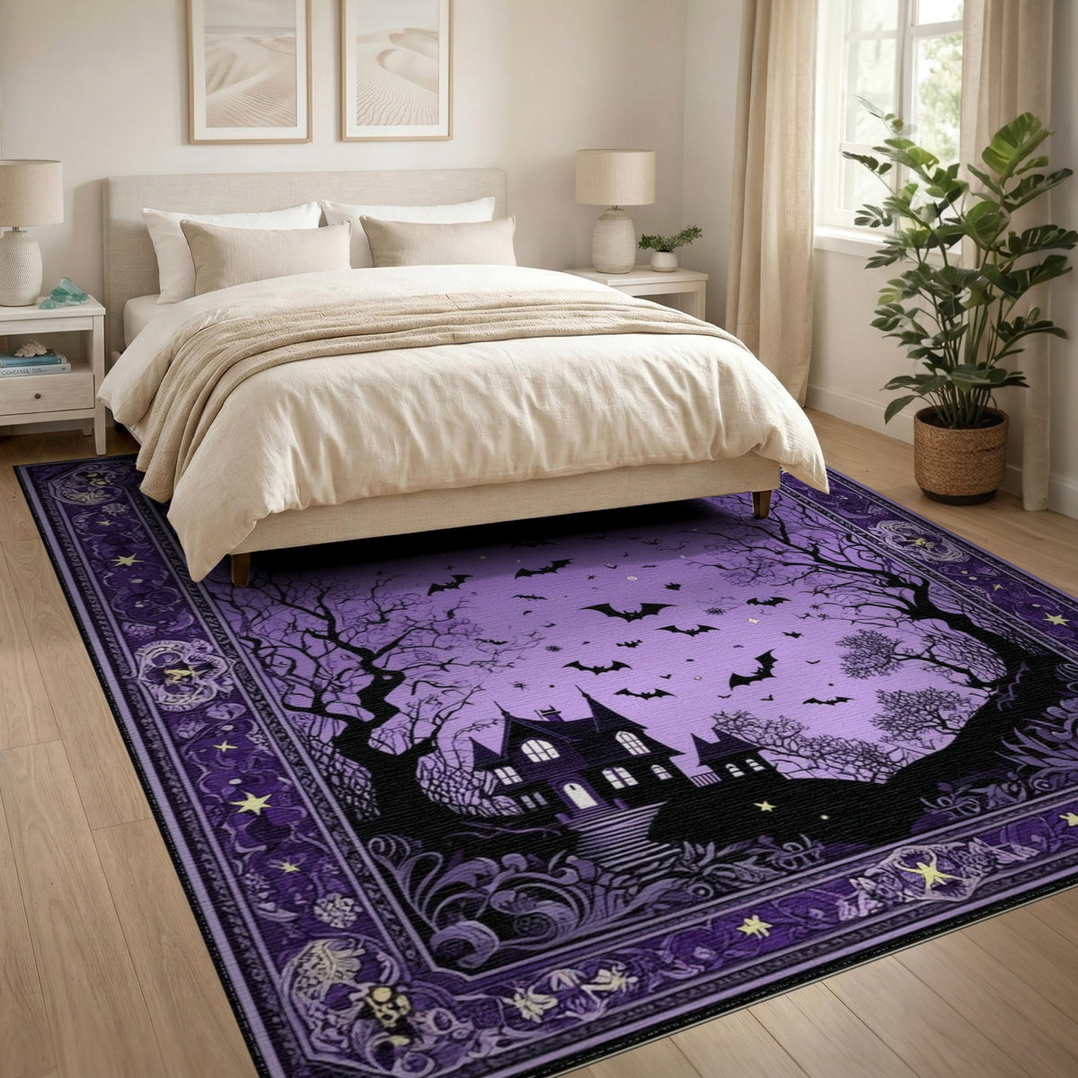 Distressed Vintage Purple Haunted Mansion Halloween Area Rug