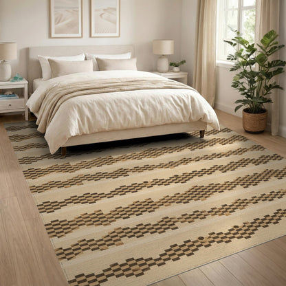Brown Geometric Wave Area Rug