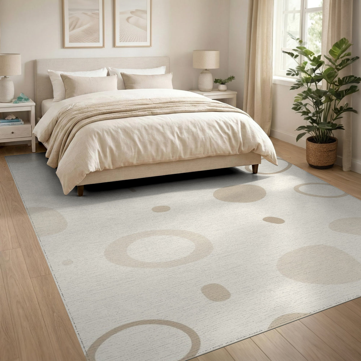Beige Abstract Shapes Area Rug