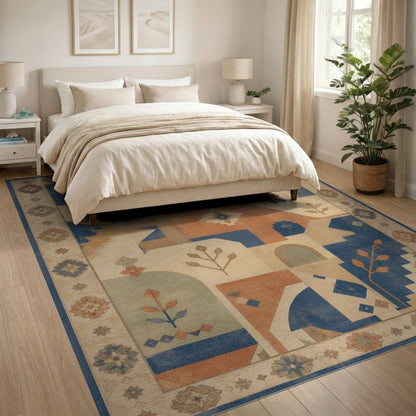 Southwestern Geometric Area Rug with Leaf Accents