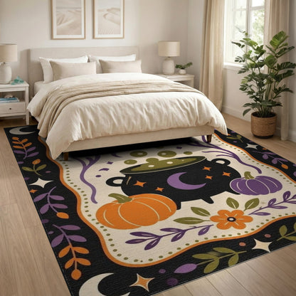 Halloween Cauldron Bat Pumpkins Washable Area Rug
