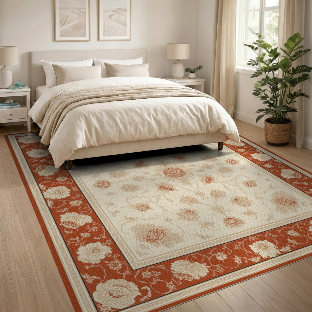 Red Floral Vintage Area Rug