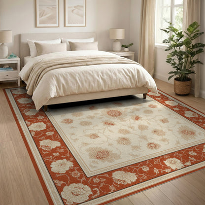 Red Floral Vintage Area Rug