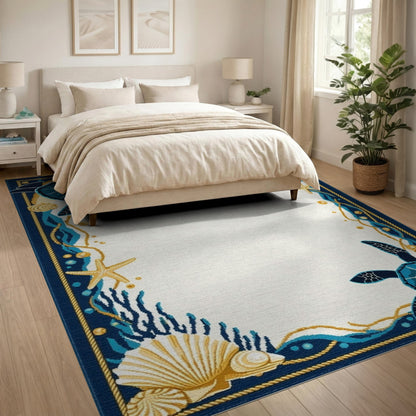 Washable Coastal Sea Turtle Area Rug