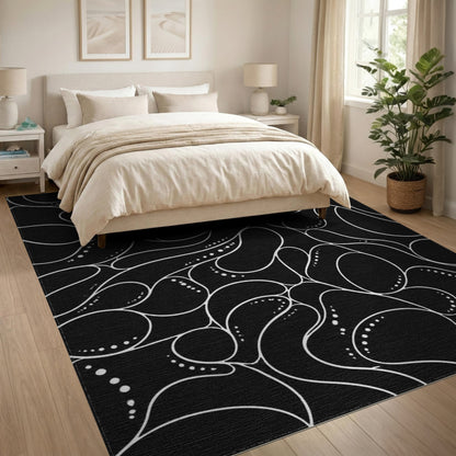Black and White Black White Abstract Flow Area Rug