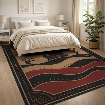 Distressed Vintage Red Gothic Castle Area Rug