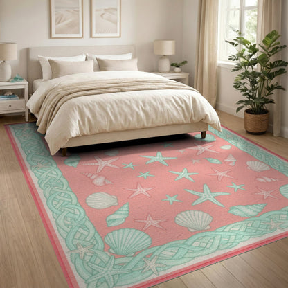 Pink Coastal Starfish Seashell Area Rug