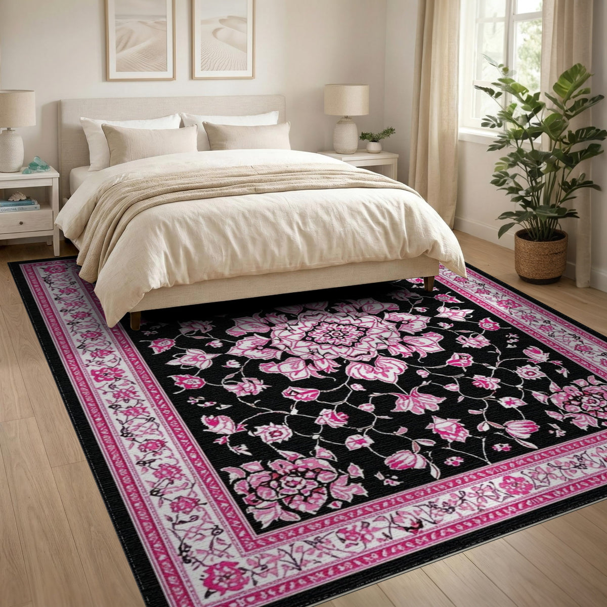 Pink Floral Medallion Area Rug