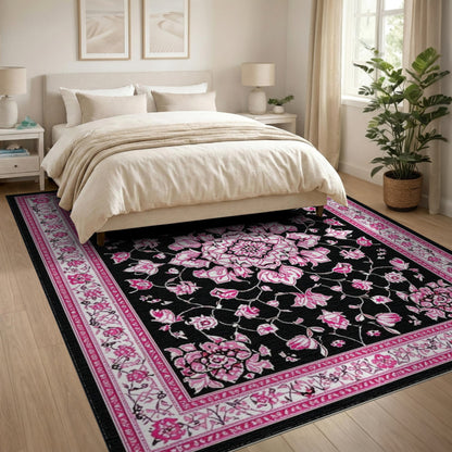 Pink Floral Medallion Area Rug