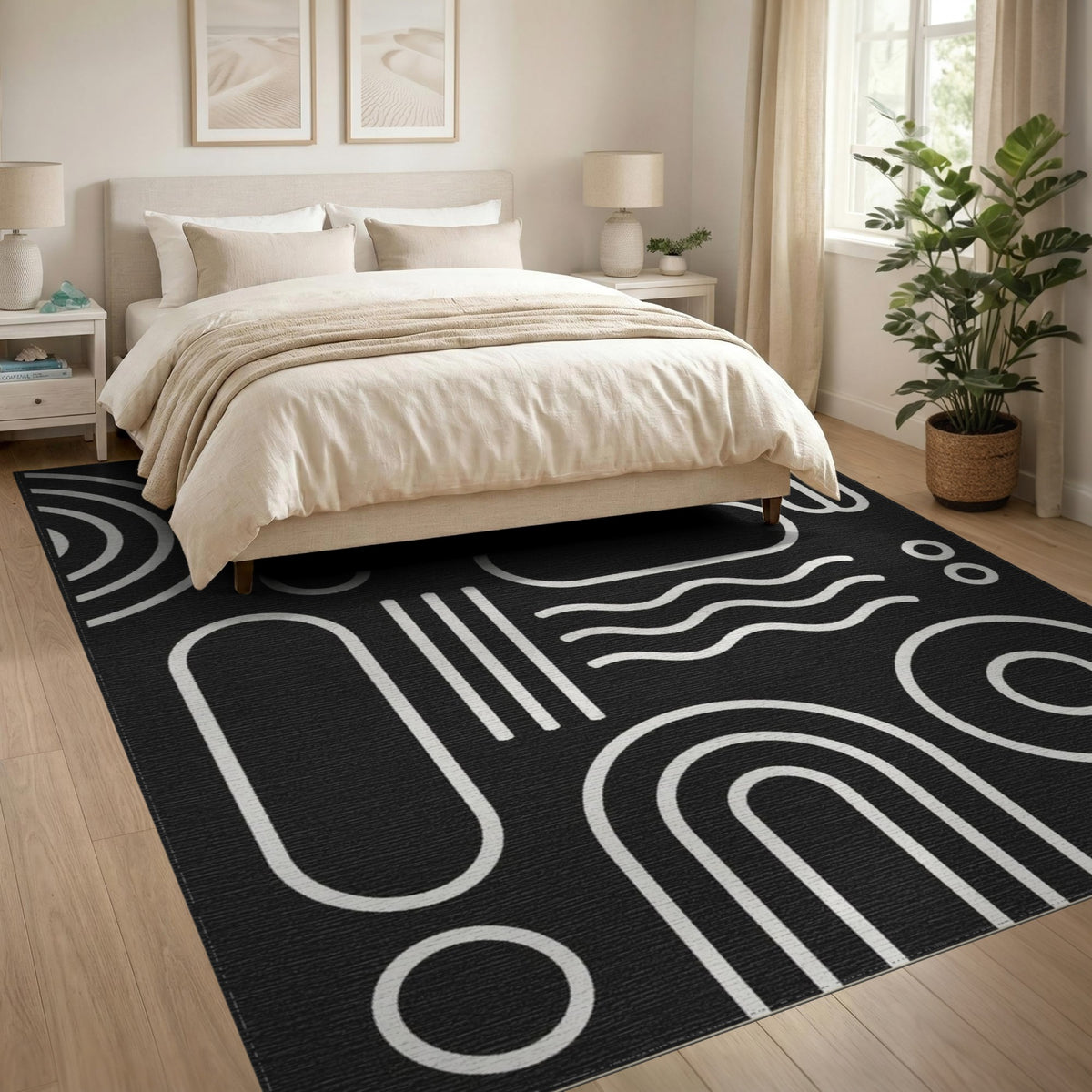 Bold Black White Geometric Area Rug